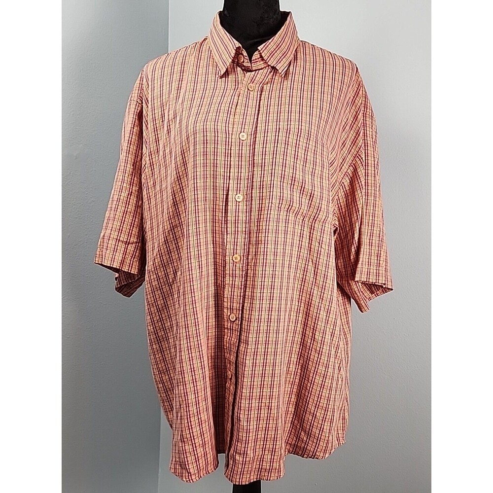 Bugatchi Uomo Mens XL Shirt Plaid Short Sleeve Button Front Pocket Collared